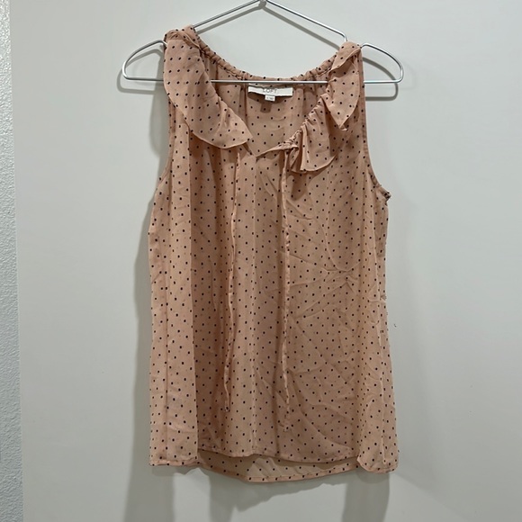 LOFT Tops - Loft Pink Polka Dot Blouse size small